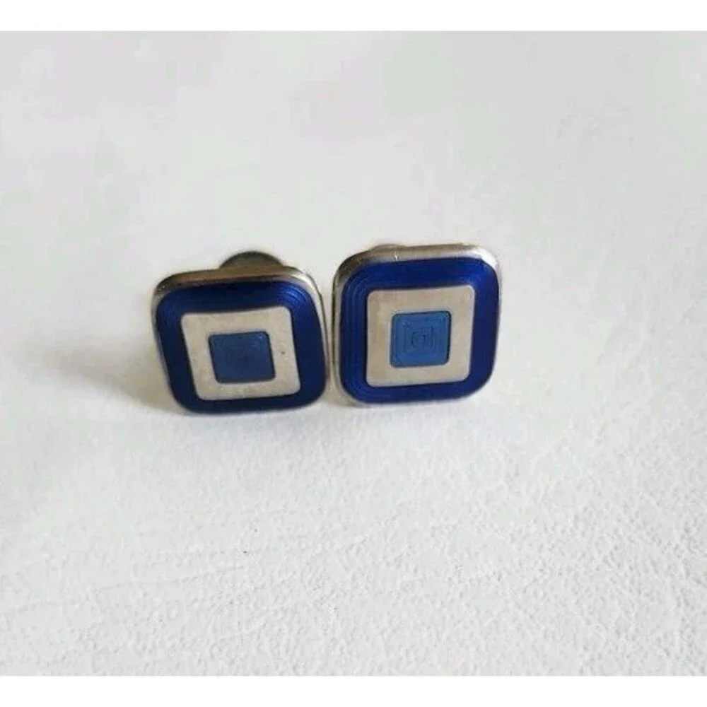 Cufflinks Genuine Charles Tyrwhitt Blue Enameled Silver-Plated Square Made in UK